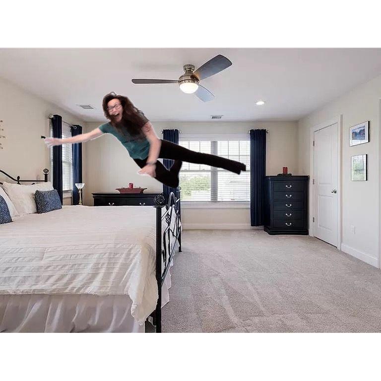 Jumping on the bed is ALLOWED at this house