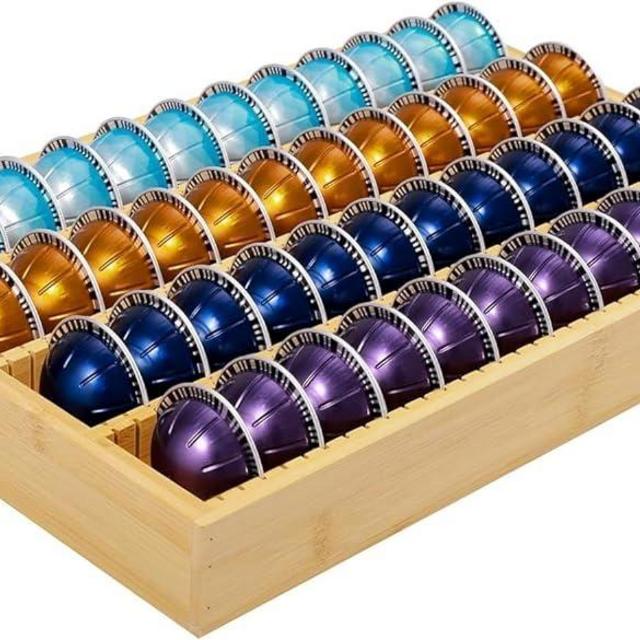 Bayting Bamboo Coffee Pod Holder Drawer Insert for Counter Compatible with Nespresso Vertuo Capsules