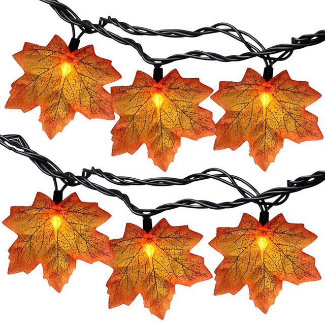 SUNSGNE Thanksgiving String Lights, 13.6FT 35LED Orange Leaf Fall Lights Plug-in for Friendsgiving Harvest Autumn Party Indoor Bedroom Home Decorations