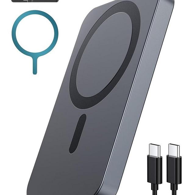 XCOOL Magnetic Phone Charger, 5000mAh Ultra-Slim Magnetic Power Bank, Magnetic Portable Charger with USB-C Cable and Kickstand, Battery Pack Compatible with iPhone 16/15/14/13/12 Series and More, Gray