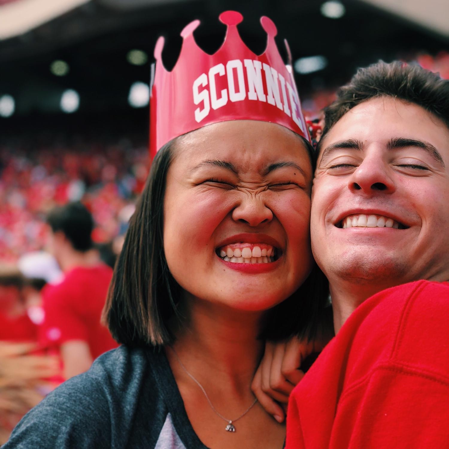 Cheering on the badgers at a football game!