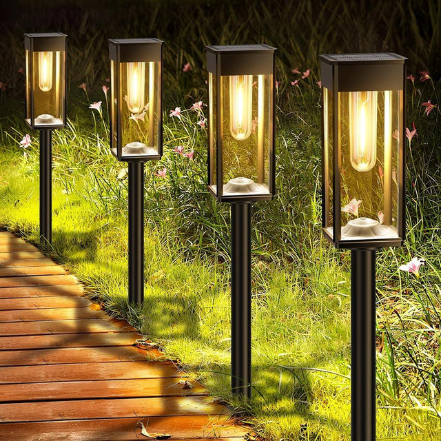 NEWMESSI Solar Pathway Lights Outdoor, 4 Pack Solar Garden Lights IP65 Waterproof, Bright Pathway Lights Solar Powered for Outside Yard Path Lawn Walkway Driveway Lighting Landscape Decor (Warm White)