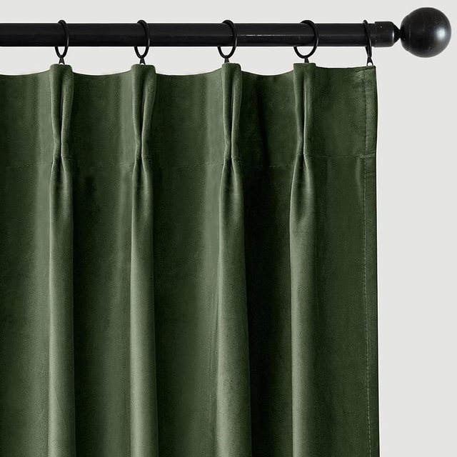 MIULEE Real Pinch Pleated Velvet Curtains with Rings & Clips & Hooks Thick Luxury Pleat Decor Blackout Suede Drapes Thermal Insulated for Living Room Bedroom, 2 Panels, 108 Inches Long, Olive Green