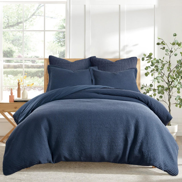 Cloud Waffle Navy King Duvet Set - Levtex Home