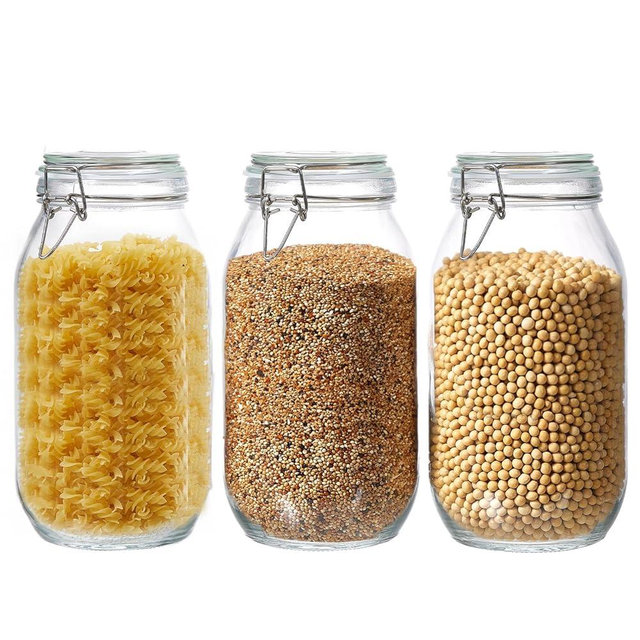 3 Pack 68oz Food Storage Jars with Airtight Lids, Preserving Seal Wire Clip Fastening Glass Containers, Canisters for Kitchen Organization, Flour, Cereal, Pasta, Sugar, Beans, Pickling Jars(68 Oz*3)