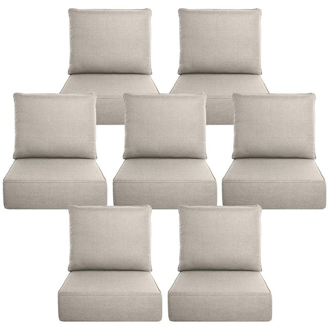 Belord Luxury 6" Thick Outdoor Cushion 7 Set - 22 x24 Inch 28D Sponge Filling Fade-Resistant Chair Cushion, Spill Proof Removable Patio Furniture Replacement Cushion for Sofa Bench Swing - Beige