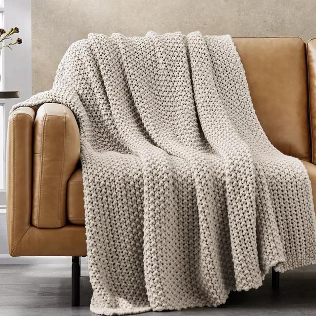 Member's Mark Oversized Chunky Knit Throw, 60" x 70" (stone tile) - Sam's Club