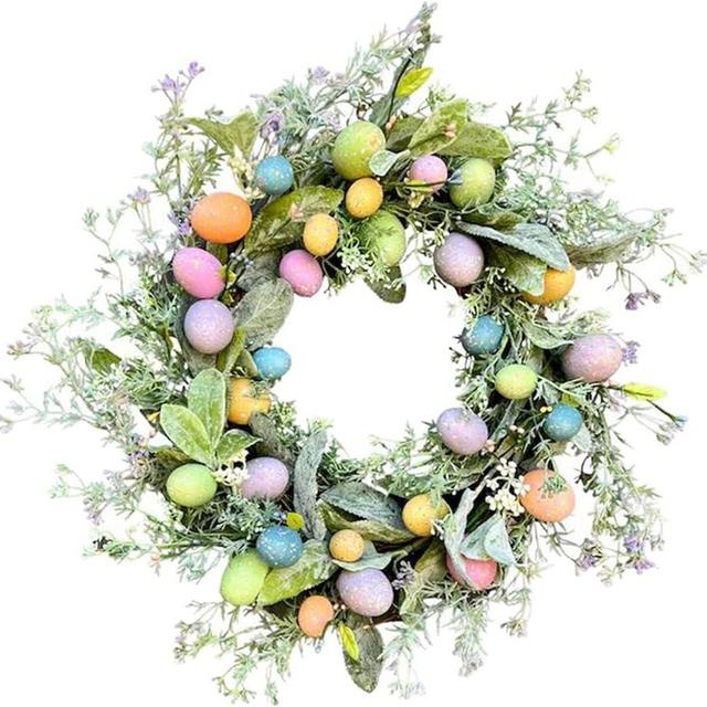 Easter Eggs Wreath Front Door Hanging Garlands Artificial Flower Wreath for Holiday Easter Hanging Decoration 45CM/17.72 Inch