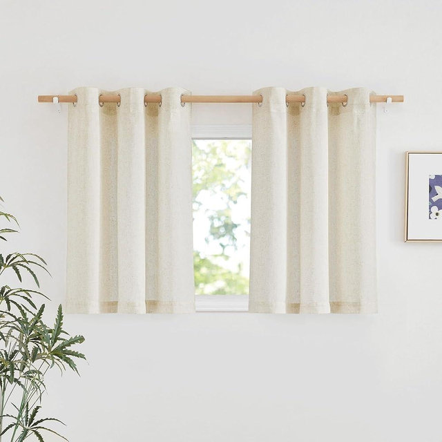 NICETOWN Linen 36 inch Curtains for Kitchen Window, Grommet Thick Flax Linen Burlap Small Window Treatments Privacy Assured with Light Filtering for Cafe/Kids Room, W42 x L36, 2 Panels