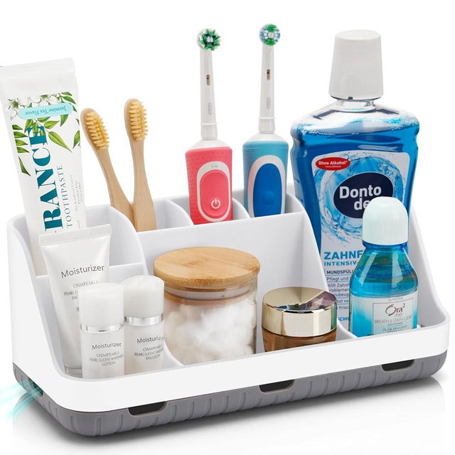GFWARE Toothbrush Holders for Bathrooms Countertop Organizer - Kids Electric Toothbrush and Toothpaste Holder Detachable 7 Slots Tooth Brush Organization Bathroom Accessories Storage Vanity, White