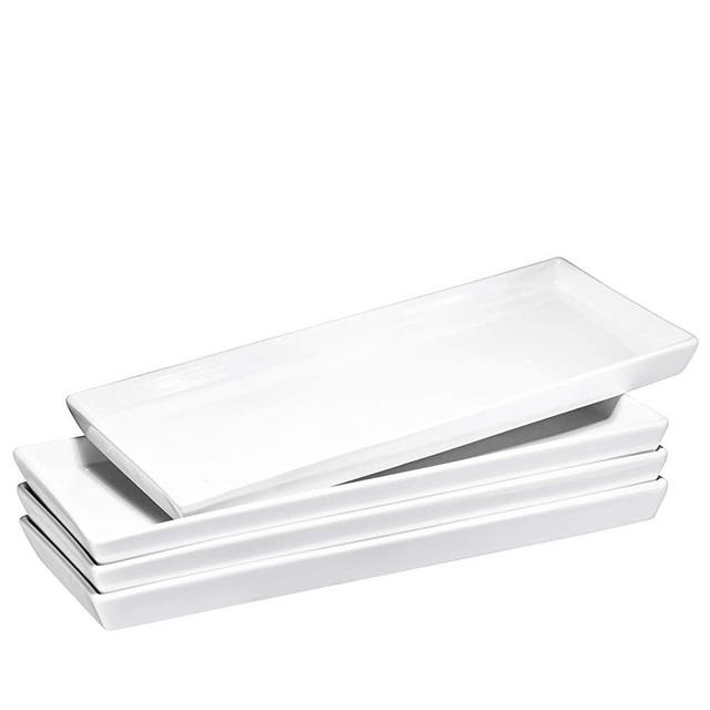 Bruntmor Ceramic Platter Trays – High-Grade Porcelain, Safe for Dishwasher, Microwave, and Freezer, 14” X 6” Serving Dish Plate Tray Set of 4