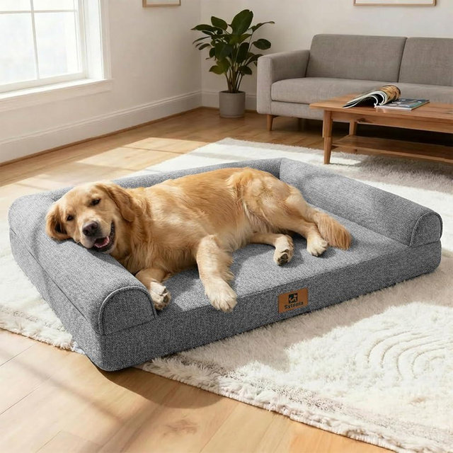Sytopia 42 Inch Indestructible Dog Beds for Large Dogs, Big Chew Proof Orthopedic Egg Crate Foam Pet Bed with Washable Removable Cover and Anti-Slip Bottom, Grey