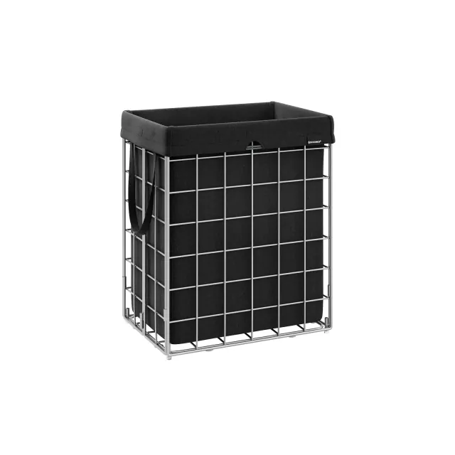SONGMICS Laundry Hamper, 23.8 Gal Laundry Basket, Collapsible Clothes Hamper, Removable and Washable Liner, Silver and Classic Black