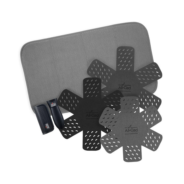 All-Clad Polyester Silicone 6 Piece Cookware Protectors, Silicone Grip, Dish Drying Mat Set