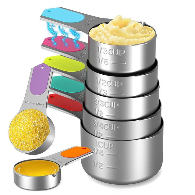 Minteem Magnetic Measuring Cups Set of 7, Stainless Steel Nesting Measuring Cups with Easy to Read Markings, Kitchen Gadgets for Cooking & Baking