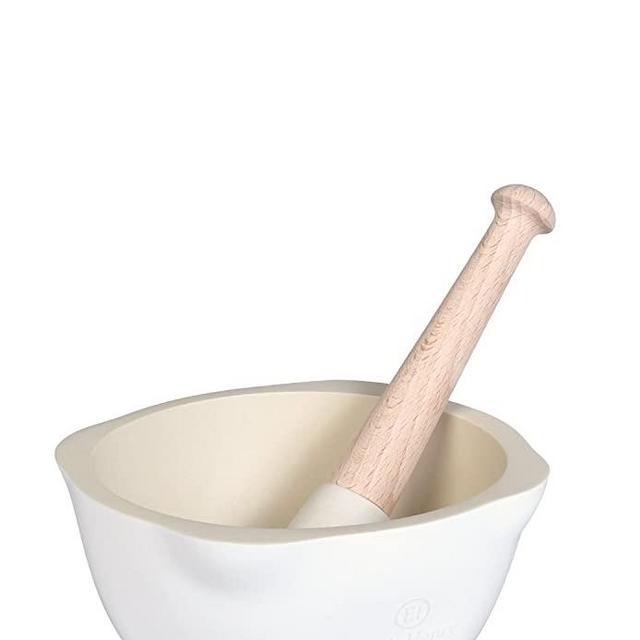 Emile Henry Made In France Mortar and Pestle, Flour White