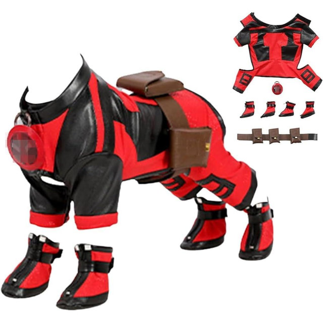 Kakufunny Deluxe Superdog Costume for Dogs Superhero Costume for Pets Christmas Dog Costume Outfit Full Set (Red, Large)