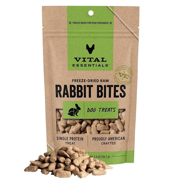 Vital Essentials Freeze Dried Dog Treats | Rabbit Bites, Single Protein | Premium Quality | Grain Free Training Treats for Dogs, 2 oz Bag