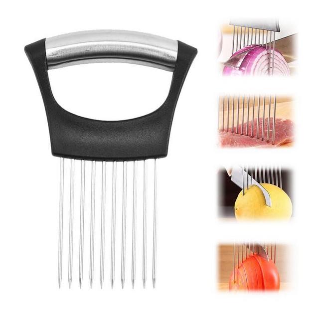 1PCS Stainless Steel Onion Slice Holder, 2024 New Onion Holder for Slicing, ultifunctional Fruit Egg Slicer Onion Pin Slicer Loose Meat Pin, Kitchen Chopper Slicing Tool for Onion Potato Lemon