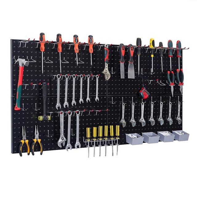 TNINE 97pcs Garage Storage, 48x24 inch Pegboard Wall Organizer, Metal Pegboard with Hooks, Garage Storage Bins, Utility Tool Board, Panel Tool Organizer