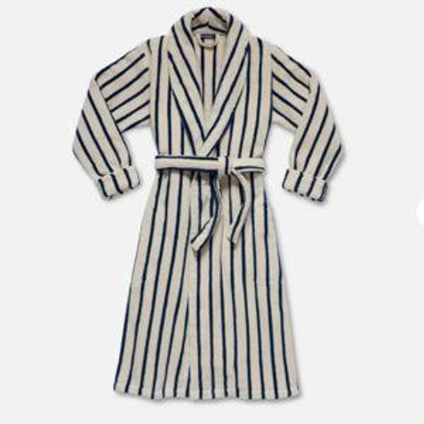 Super-Plush Robe -- Striped Midnight Navy Size Medium