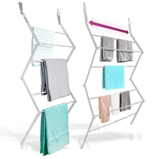 BLACK+DECKER Over The Door Expandable Telescopic Drying Rack, Clothes Organizer, Towel Hanger, Laundry, Collapsible, Silver