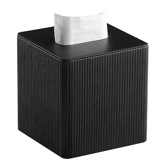 Cretkhp PU Leather Tissue Box Cover - Magnetic Closure (5.5" x 5.5" x 5.5", Black)