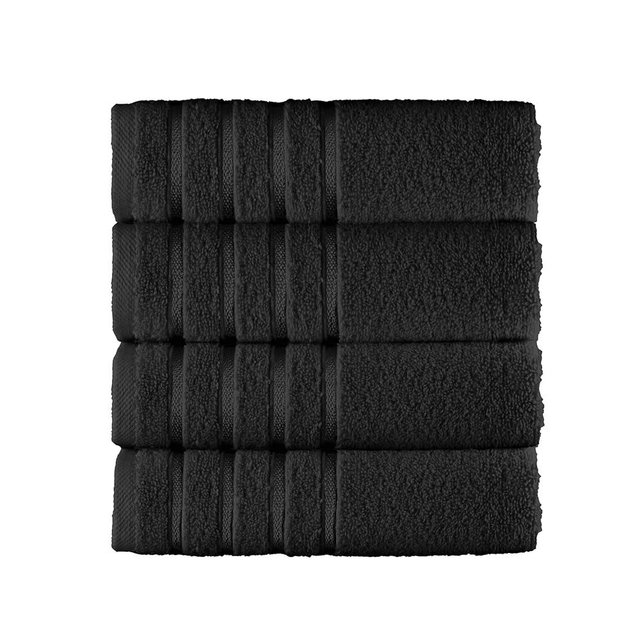 Elegant Comfort 100% Turkish Cotton 4 Lines Viscose Stripe Luxury 4 Pack Hand Towel Set - Ultra Absorbent and Soft 16 x 28 Inch Premium Hotel Spa Quality Towels for Everyday Bath Use, Black