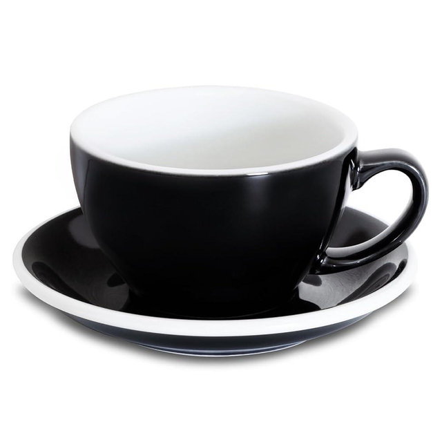 Loveramics Latte Art Mug with Saucer, 10 oz Ceramic Coffee cups with Round Bottom for Latte, Cappuccino, Tea, Espresso, Thick-walled Stoneware Cup Set for Barista - Regular Colours (Black, 10OZ)