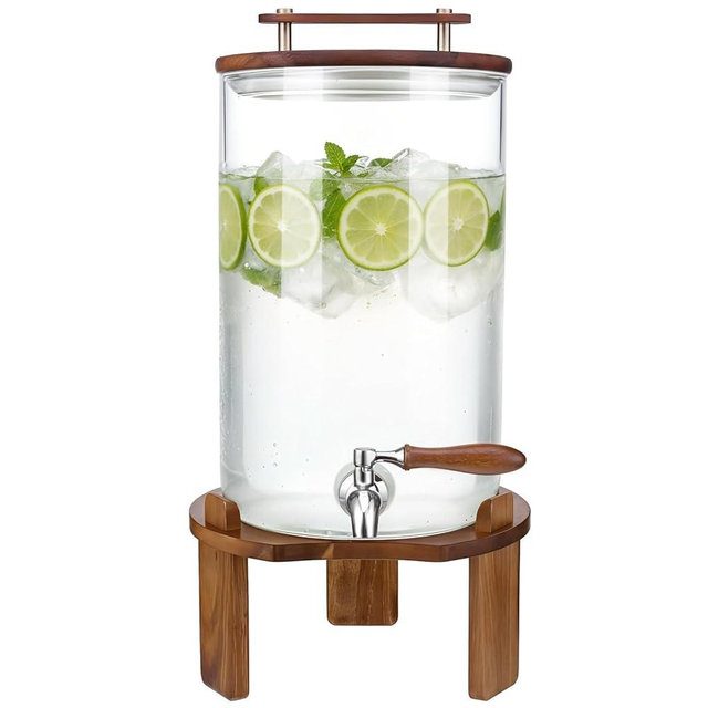 Beverage Dispenser, 2.1Gallon Glass Drink Dispenser with Stand, Stainless Steel Spigot, Ideal for Parties, Bars, Restaurants (8L/2.1 Gallon)