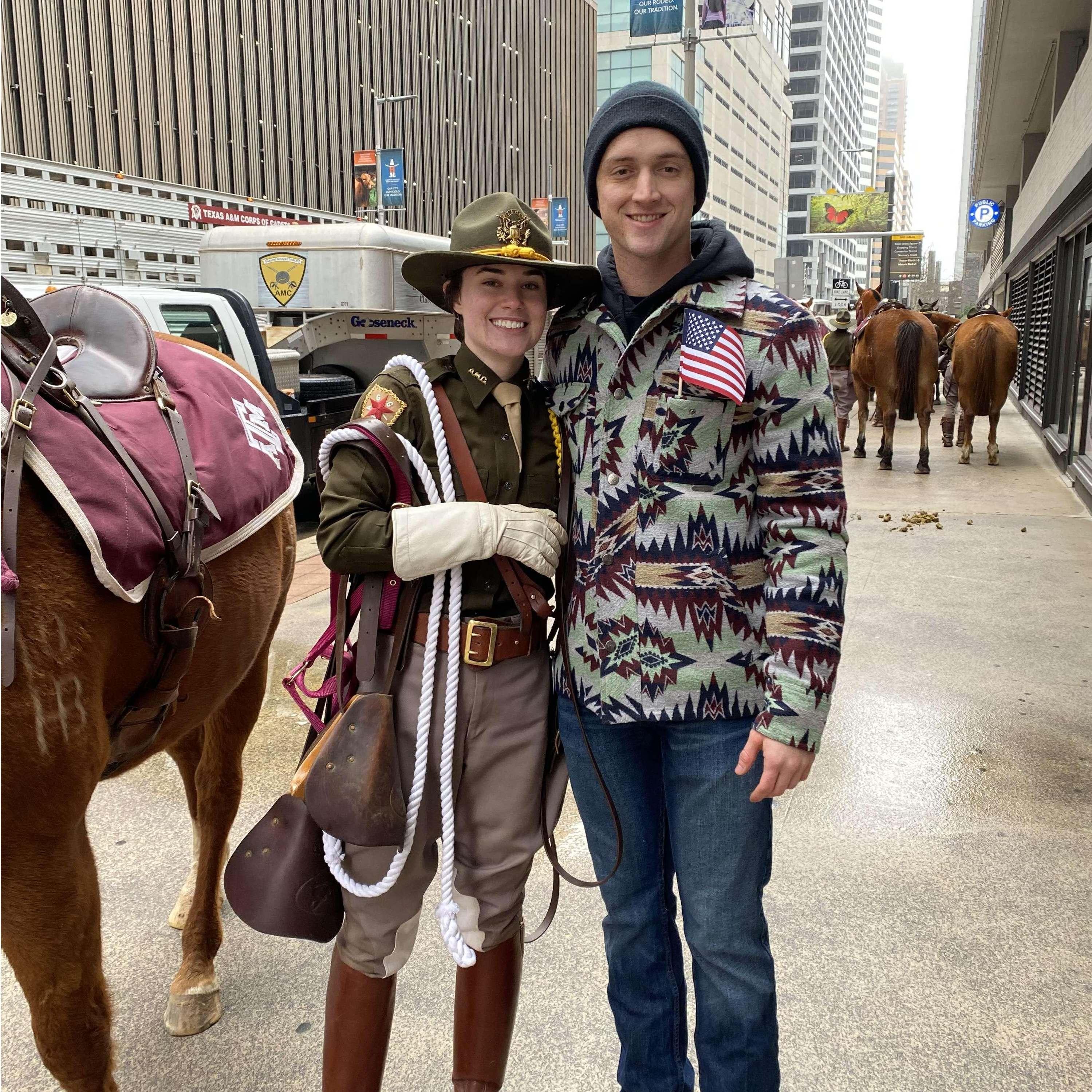 February 26, 2022 - Nathan drove to Houston with my family to cheer me on as I rode with Parsons Mounted Cavalry in the Houston Rodeo Parade!