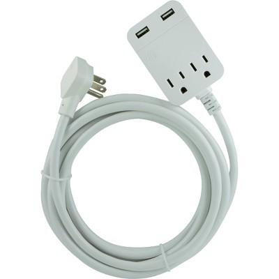 Cordinate 2 Outlets 2 USB 2.4A Surge Extension Cord - White