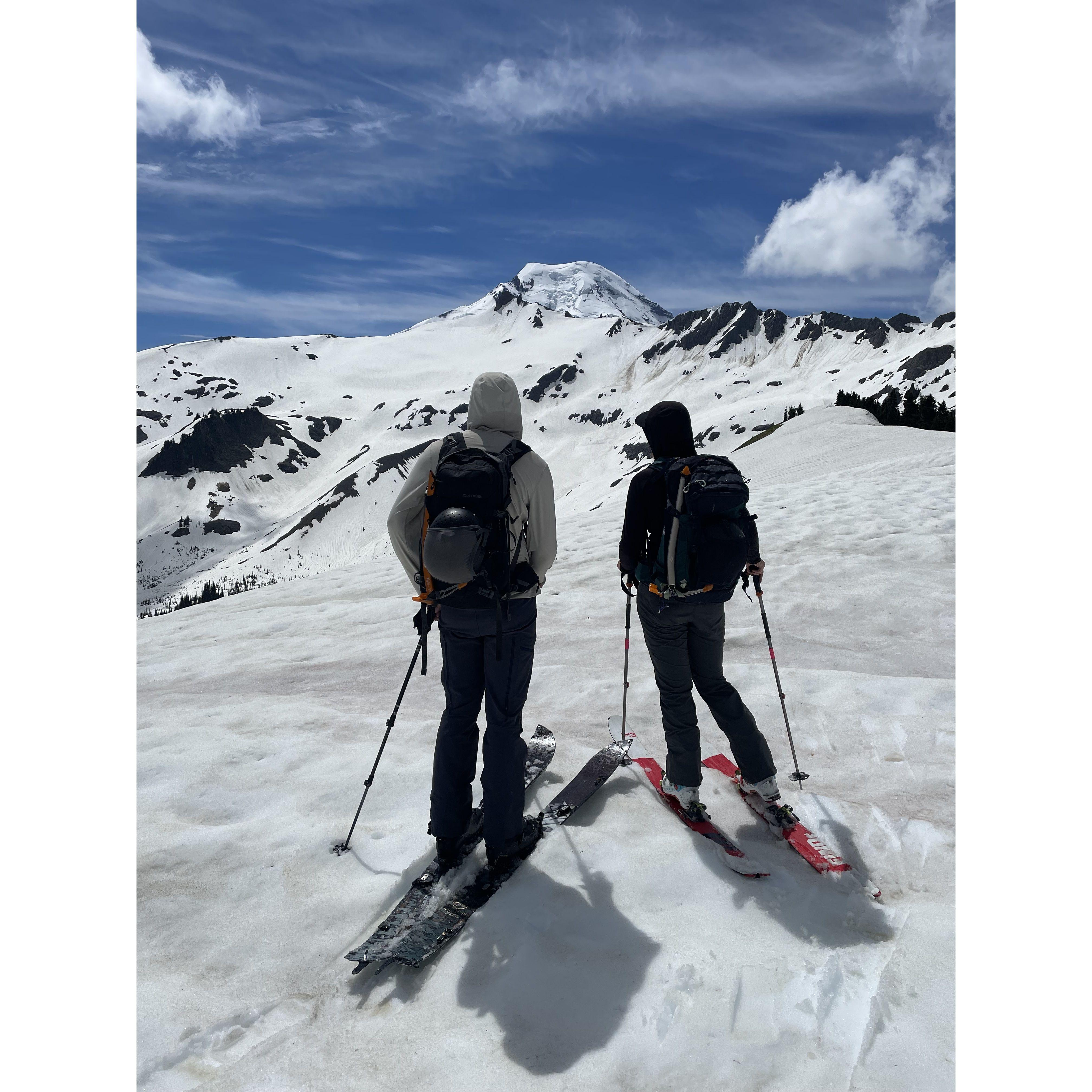 M&F scoping the approach to Hadley Peak (Mt Baker Backcountry)