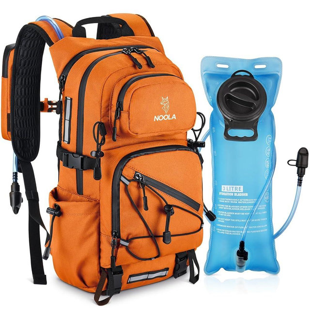 NOOLA Hydration Backpack with 3L Water Bladder - 22L Water Backpack for Hiking, Cycling, Running, Biking - Lightweight Hiking Pack Bag with Rain Cover, Phone Holder and Trekking Pole Holders, Orange
