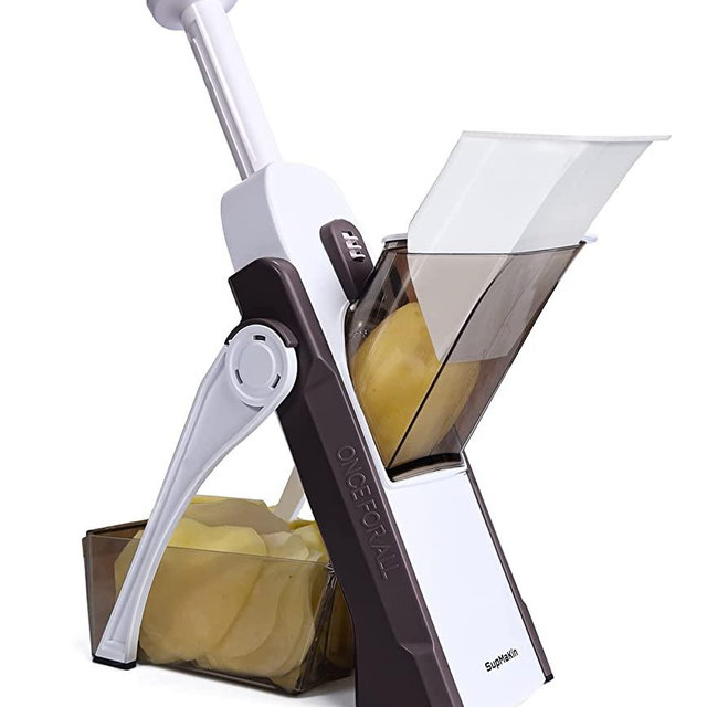 SupMaKin Slicer Safe Mandoline Slicer, Multi Vegetable Cutter Veggie Dicer, Julienne French Fry Potato Cutter, Thickness Adjust Kitchen Chopping Artifact - Brown