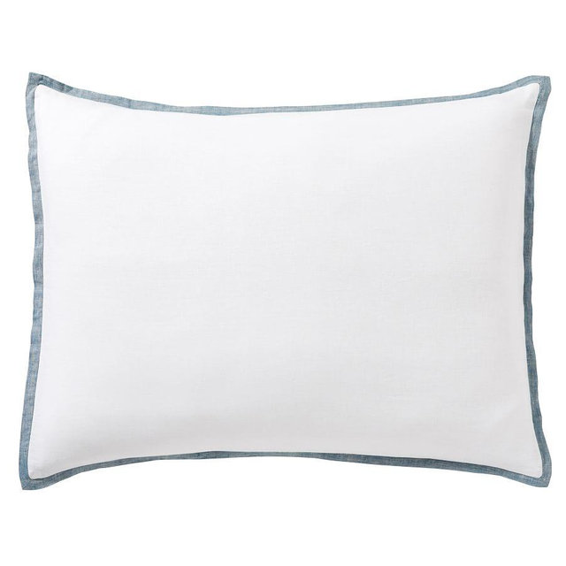 White/Chambray Belgian Flax Linen Contrast Shams, Standard, Set of 2