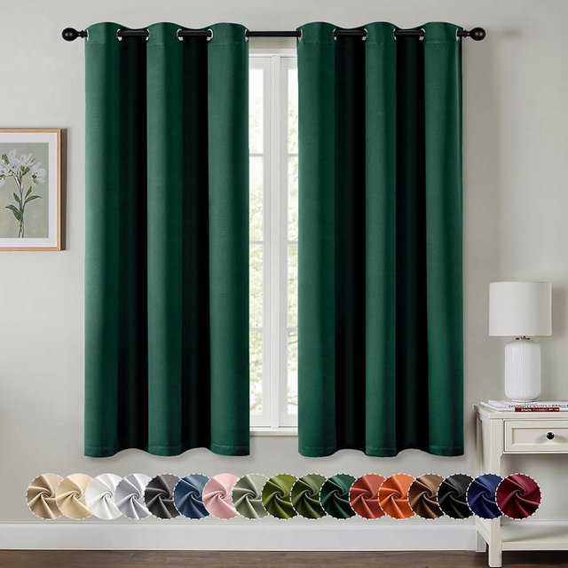 MIULEE Blackout Curtains for Bedroom Living Room 2 Panels, Thermal Insulated Room Darkening Drapes Grommet Noise Reducing Light Blocking Window Treatments 63 Inches Long 40x63 Inch Hunter Green