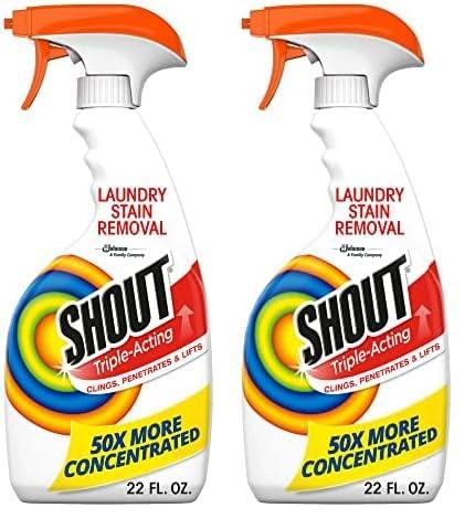 Shout Active Enzyme Laundry Stain Remover Spray, Triple-Acting Formula Clings, Penetrates, and Lifts 100+ Types of Everyday Stains - Prewash Spray 22oz (Pack of 2)