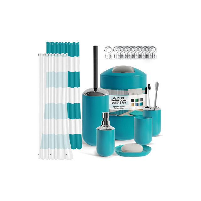 Hearth & Harbor Bathroom Accessories Set, 20 Piece Teal Blue Bathroom Set