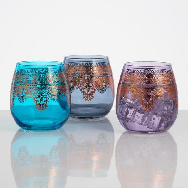 Moroccan Stemless Wine Glasses Set of 3