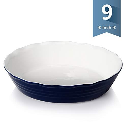 Sweese 516.103 Porcelain Pie Pan, 9 Inches Pie Plate, Round Baking Dish with Ruffled Edge, Navy