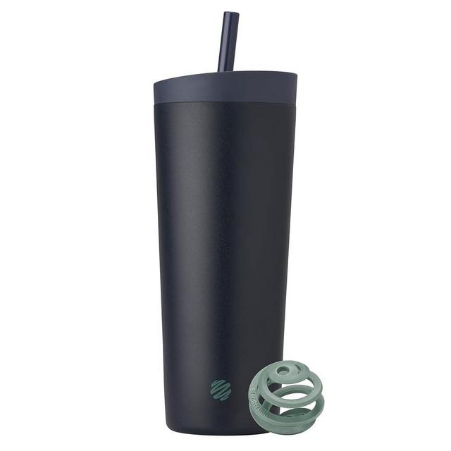 BlenderBottle 2-in-1 Insulated Stainless Steel Shaker Tumbler, Swig Leakproof Lid, Straw, BlenderBall, BPA Free, For Protein Shakes, Smoothies, And Pre Workout, 24 oz, Blue (Midnight)