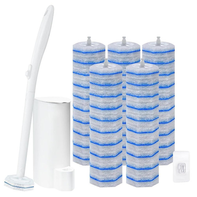 Disposable Toilet Brush and Holder Set, with 50 PCS Toilet Bowl Wand Refills for Clorox, Wall Mounted Disposable T-oilet Bowl Wand Kit, for Bathroom, Sink & Bathtub, Touchless T-oilet Cleaning System