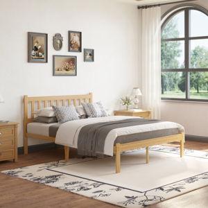 14"H Full Heavy-Duty Easy Assembly Solid Wood Bamboo Platform Bed Frame with Headboard， No Box Spring Need & No Squeak - Nature, Full / Double