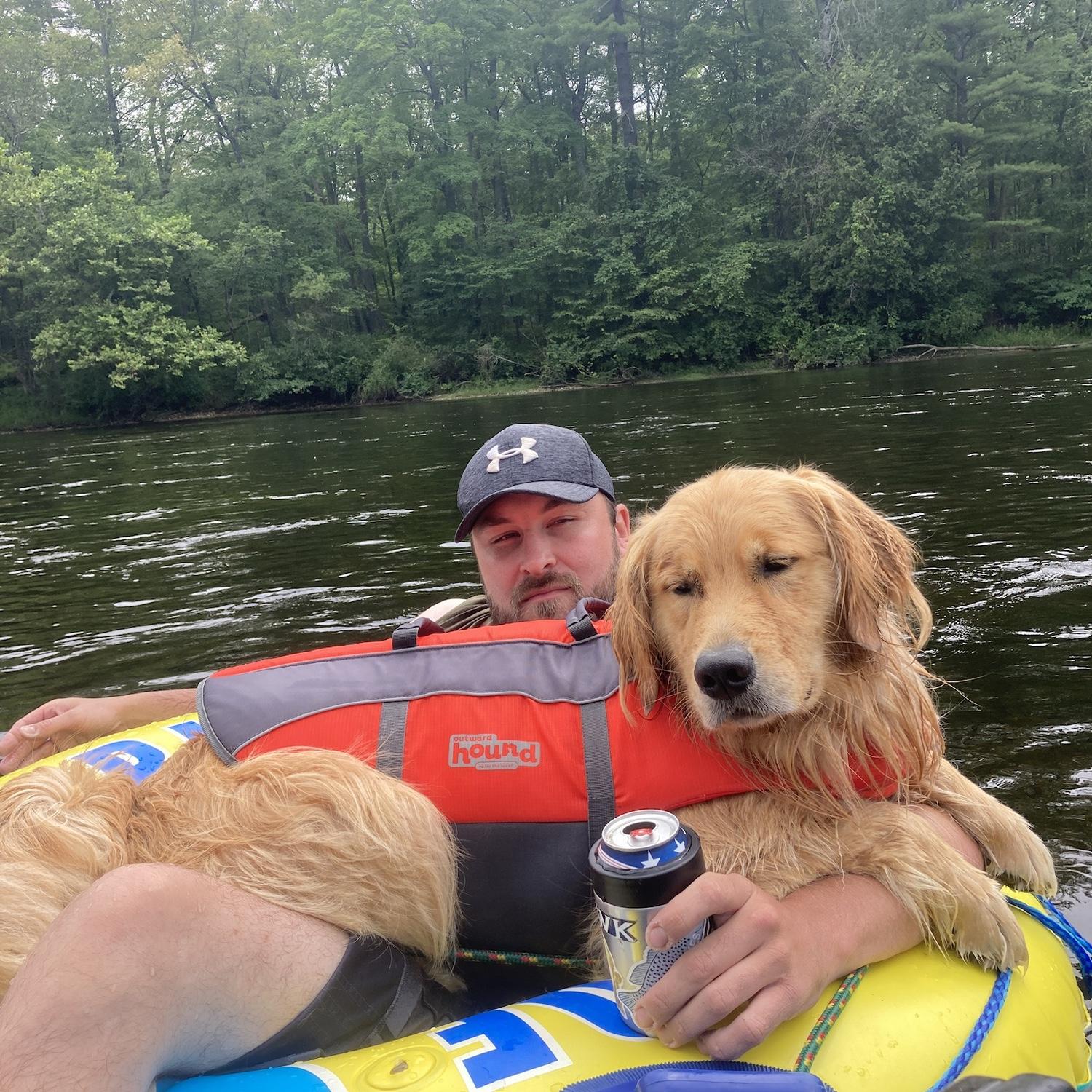 Tubing in Newaygo, MI with Theo the lap dog