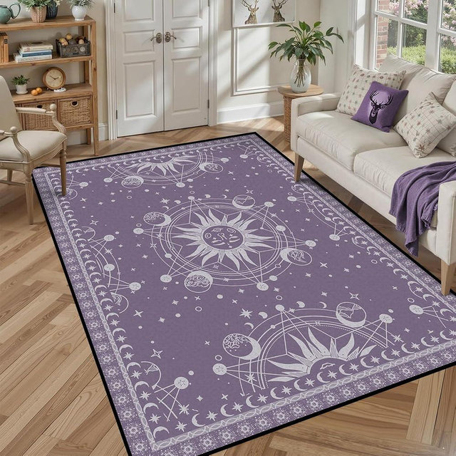 5' X 7' Sun and Moon Rug Boho Celestial Area Rugs for Bedroom Dorm Living Room Bohemian Occult Crescent Solar Stars Galaxy Floor Mat Pad Doormat Carpet,150 X 210cm,Rum