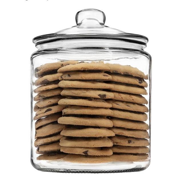 1 Gallon Glass Cookie Jar with Lid – Airtight Glass Food Storage Container for Cookies, Candy, Flour, Dog Treats & More – Clear Large Kitchen Jar for Pantry or Laundry Room – Pack of 1