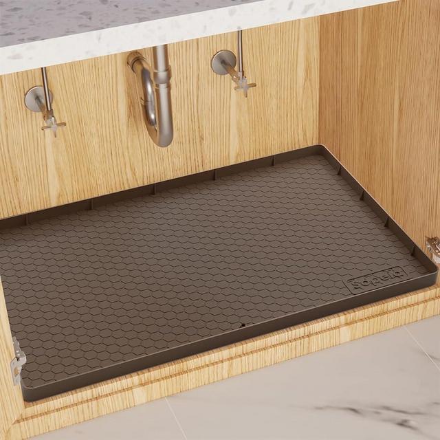 Waterproof Under Sink Mat for Kitchen and Bathroom - Protects Cabinets from Leaks 34 x 22 inches Kitchen Cabinet Liner (Brown)