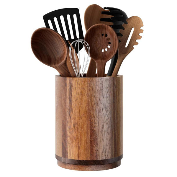 Acacia Wood Rotating Cooking Utensil Holder