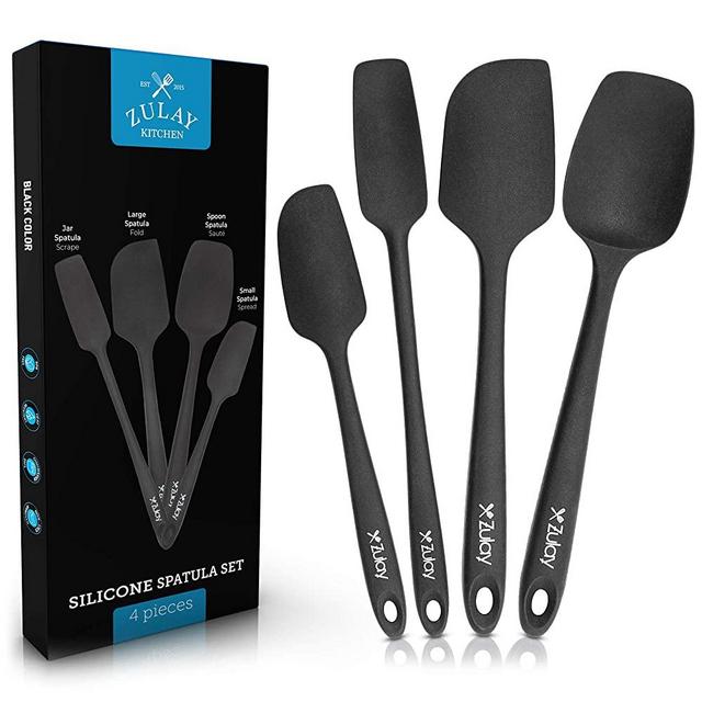 Zulay 4pcs Silicone Spatula Set - Heat Resistant Silicone Tools for Cooking, Baking & Mixing - One Piece Design Spatulas for Non-Stick Cookware - Durable Stainless Steel Core (Black)